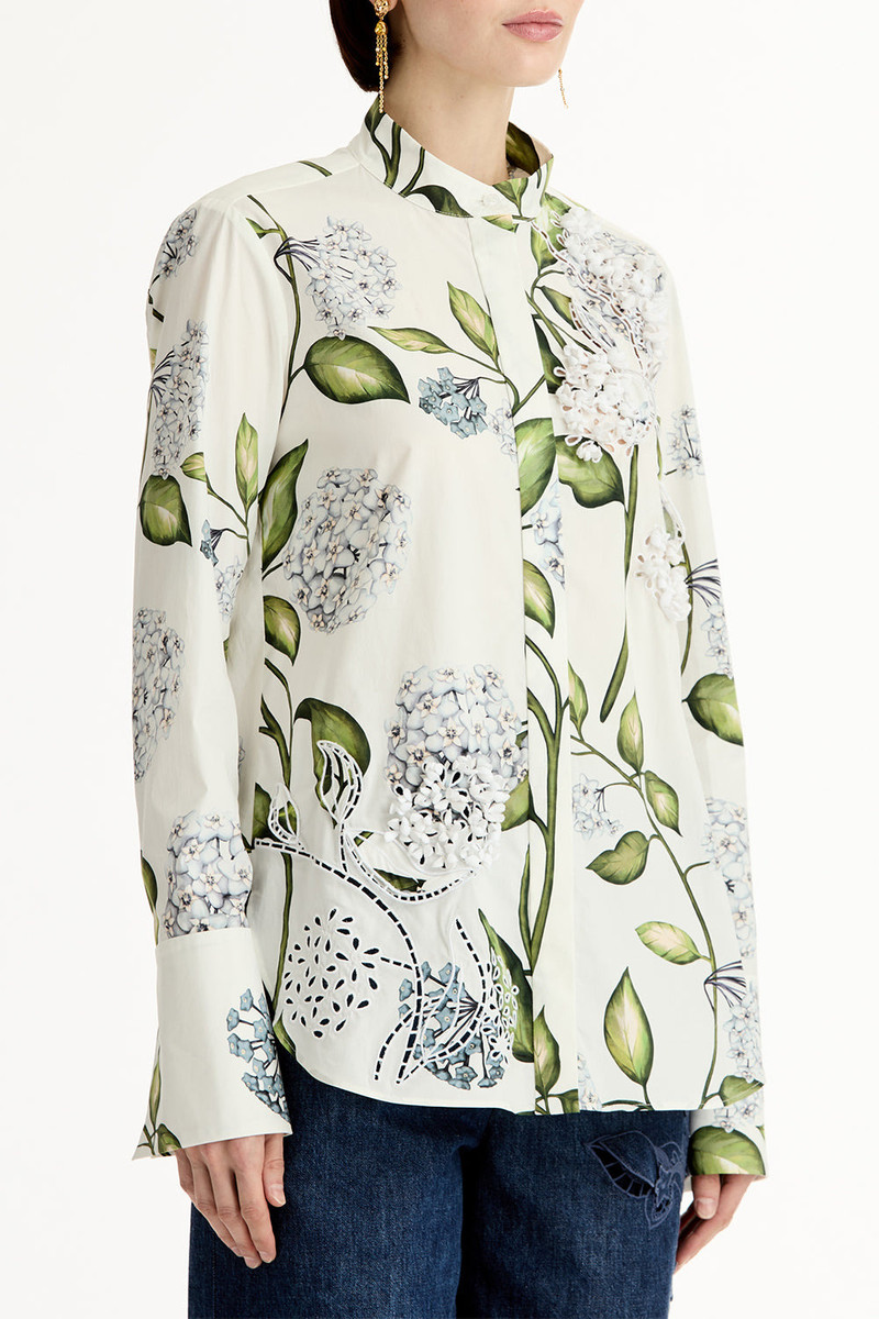 Oscar de la Renta Long Sleeve Porcelain Flower Blouse outlook