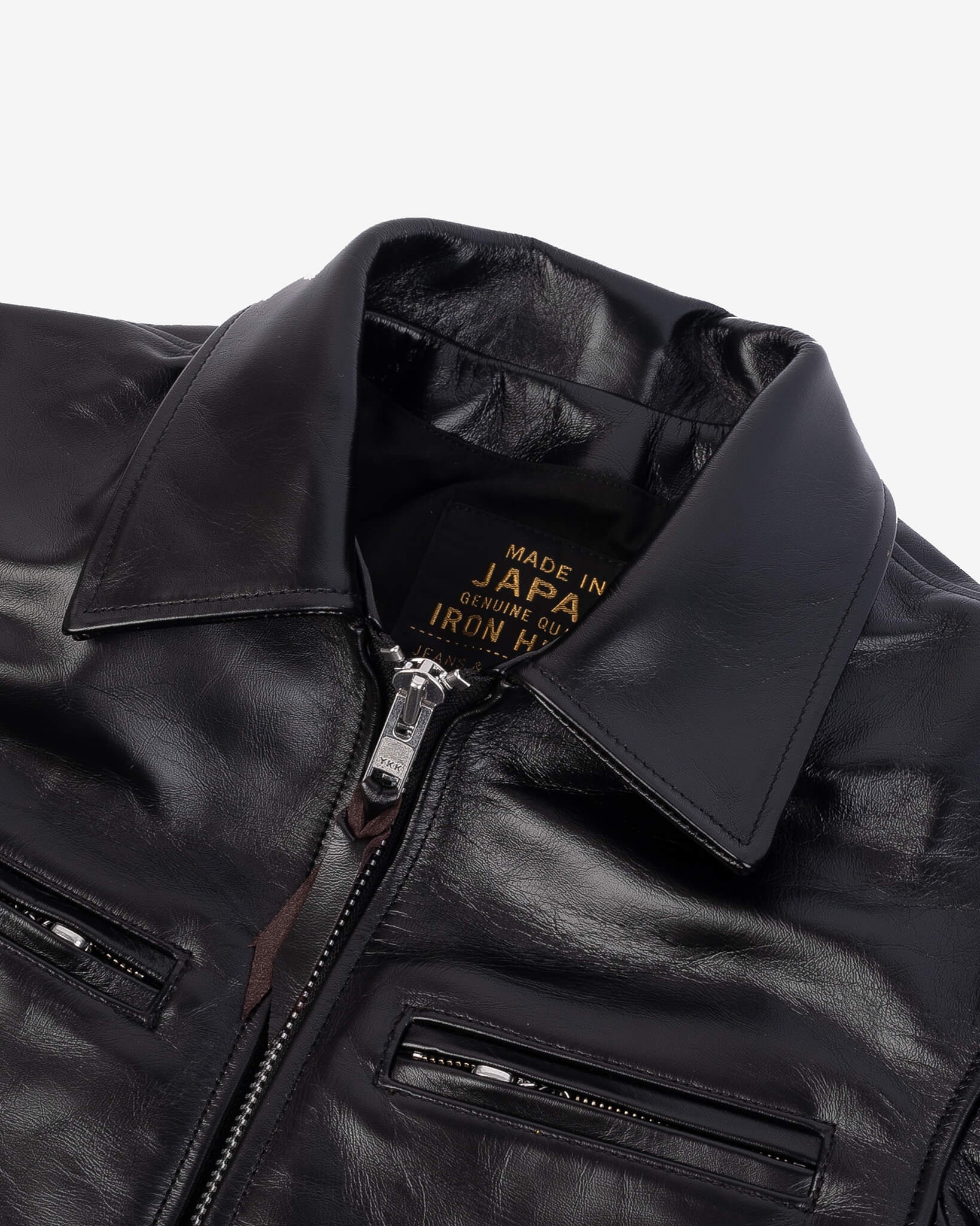 IHJ-54-BLK Japanese Horsehide Rider’s Jacket with Collar - Black (Tea-Core Dyed) - 7