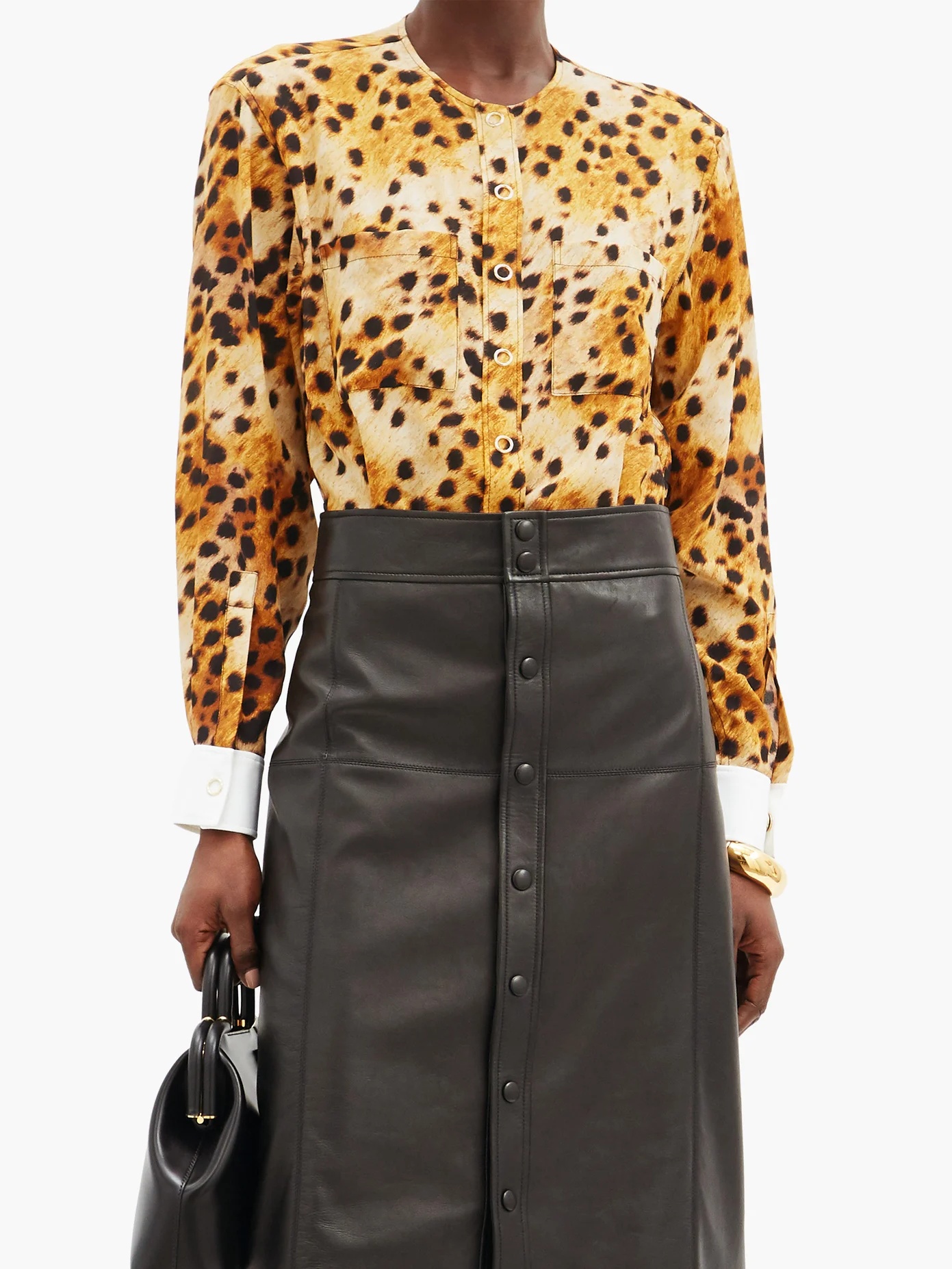 Contrast-cuff leopard-print silk blouse - 6