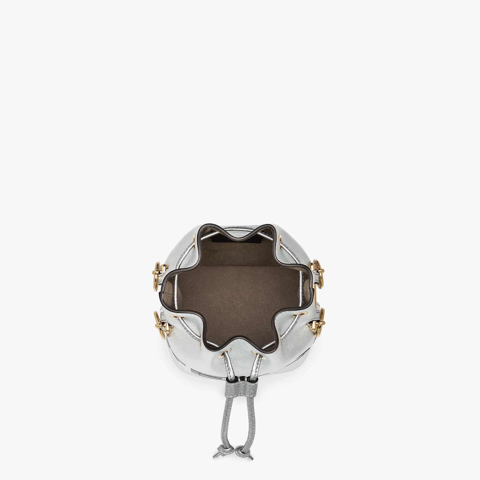Small Mon Tresor bucket bag in silver leather, with hot-stamped graduated FENDI ROMA print. Lined in - 4