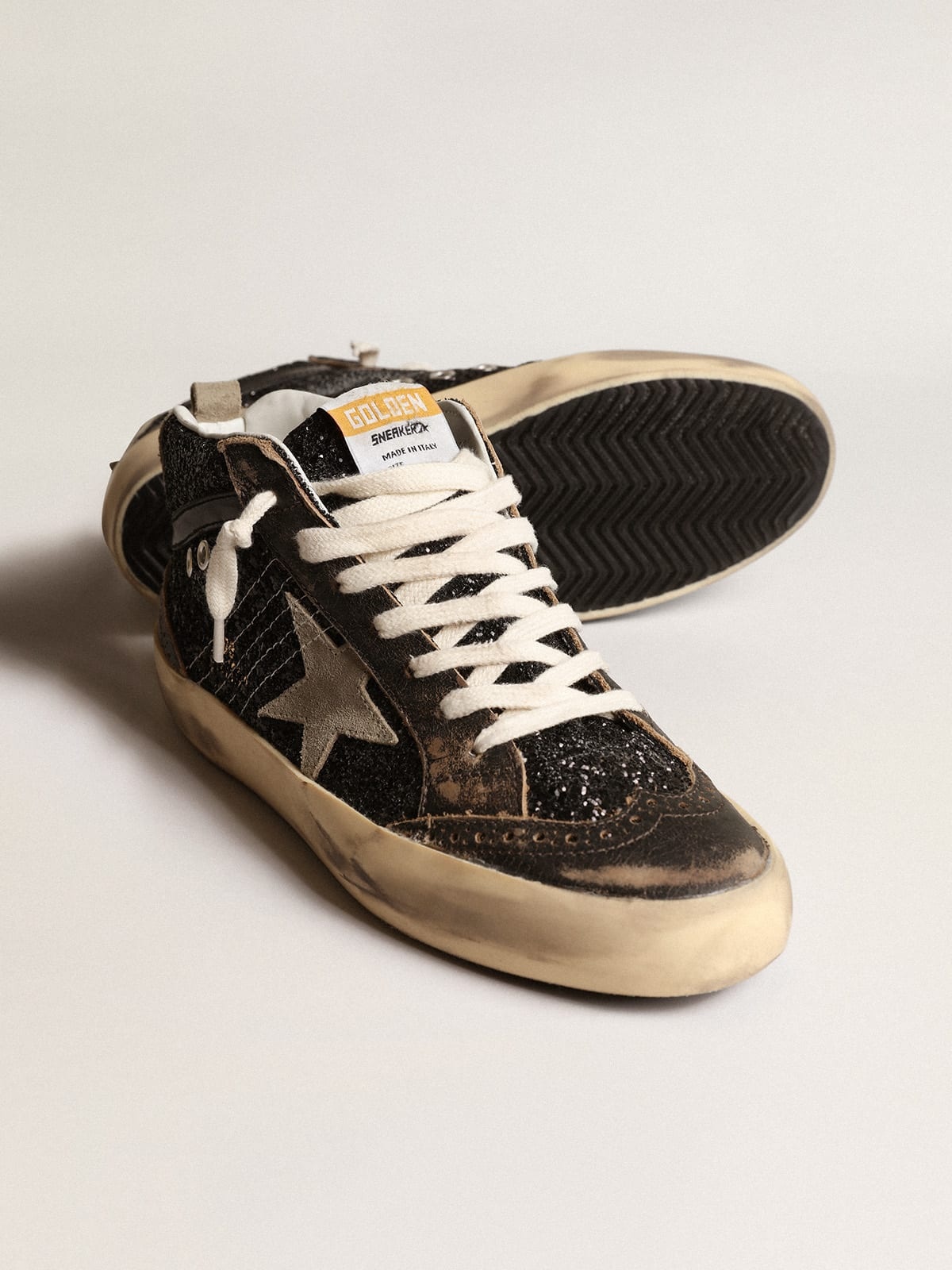 Mid Star in black glitter with dove-gray suede star and heel tab - 4