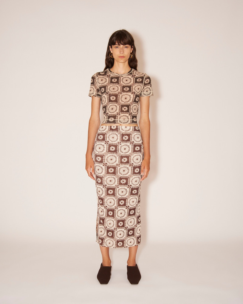 Nanushka NILO - Mesh-jersey tile print cropped tshirt - Brown outlook