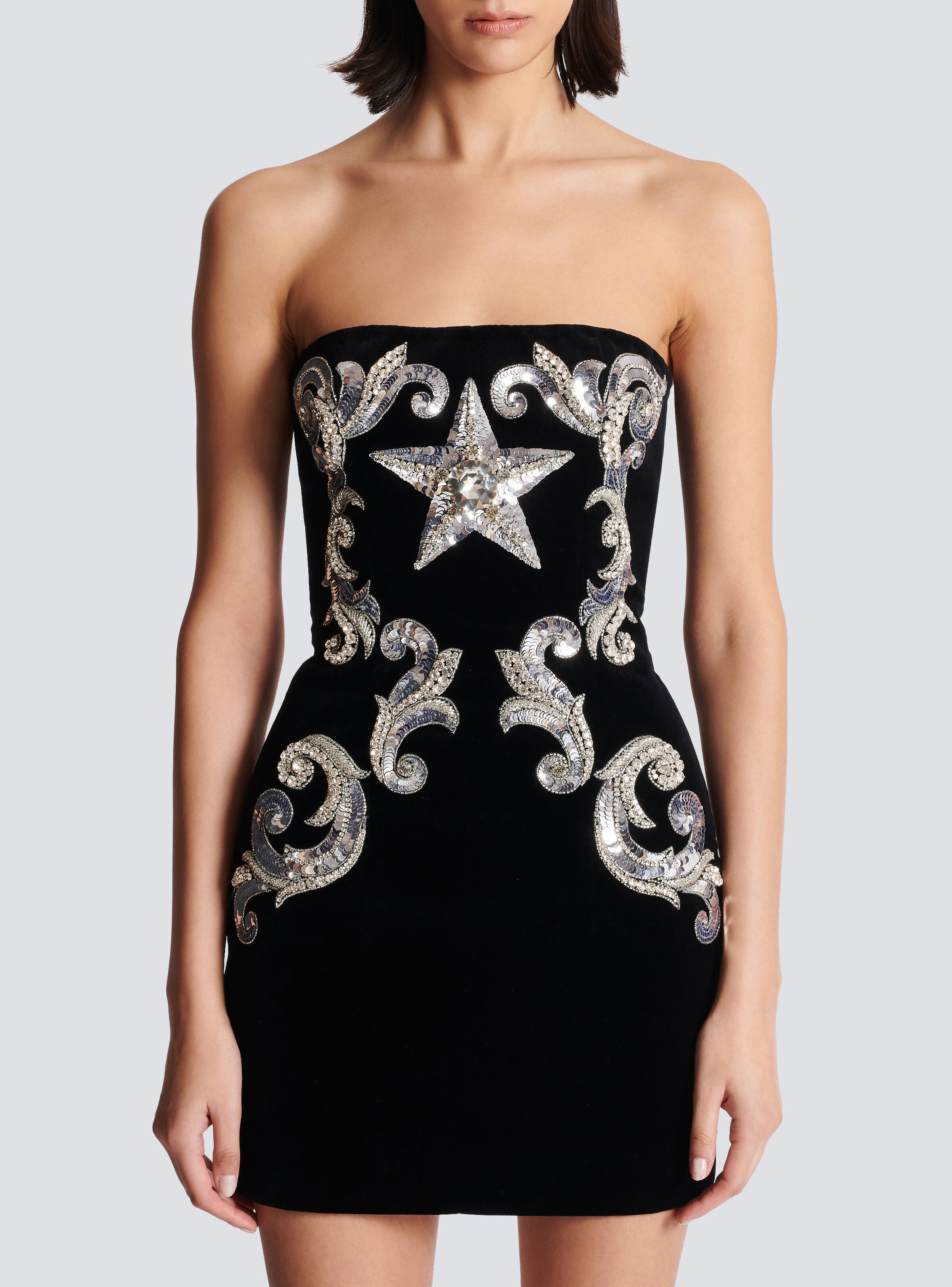 Balmain Paisley embroidered strapless dress - CF1R1008PC21EHV | REVERSIBLE