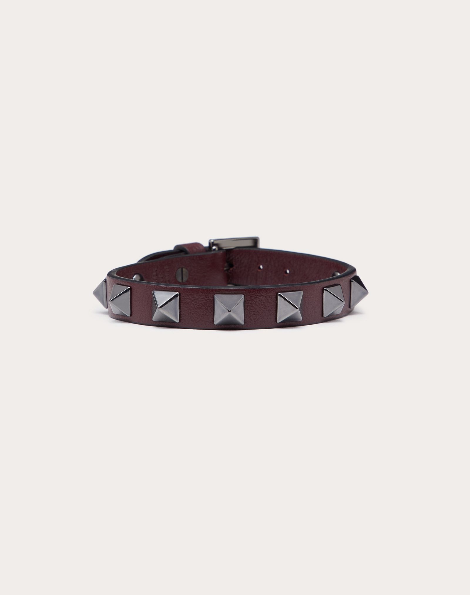 Rockstud leather bracelet with ruthenium studs - 1