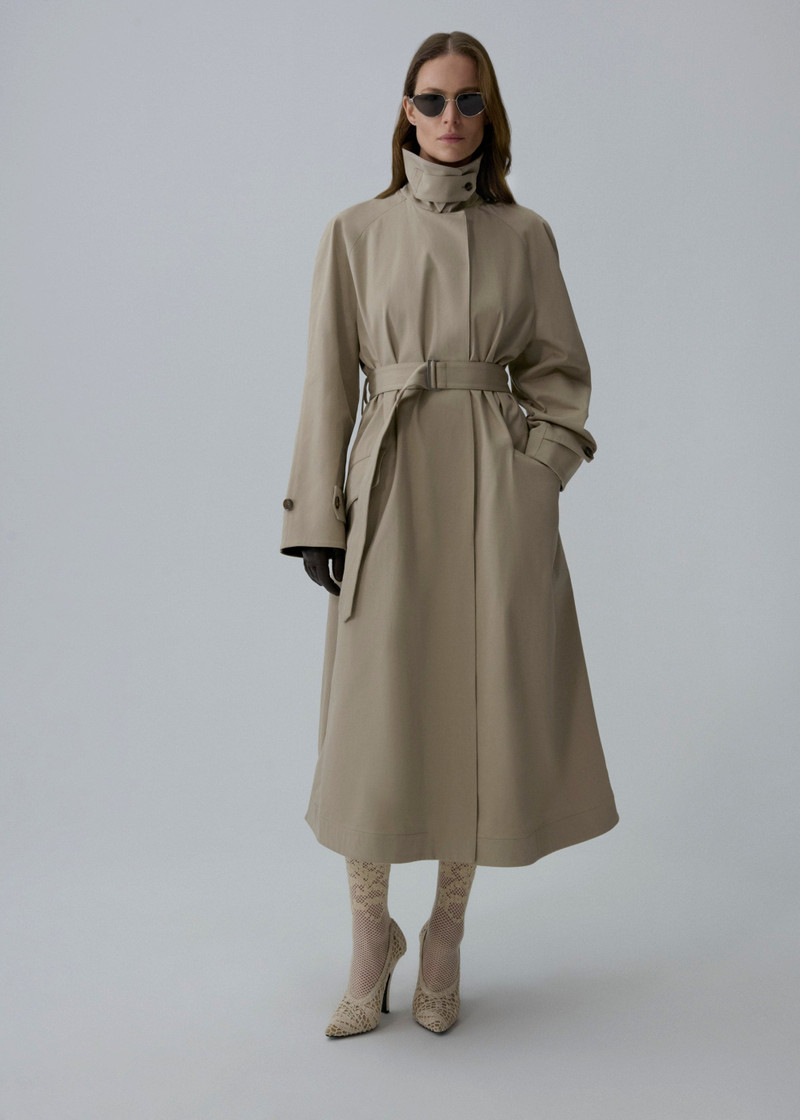 MAGDA BUTRYM Belted silk trench coat in beige outlook