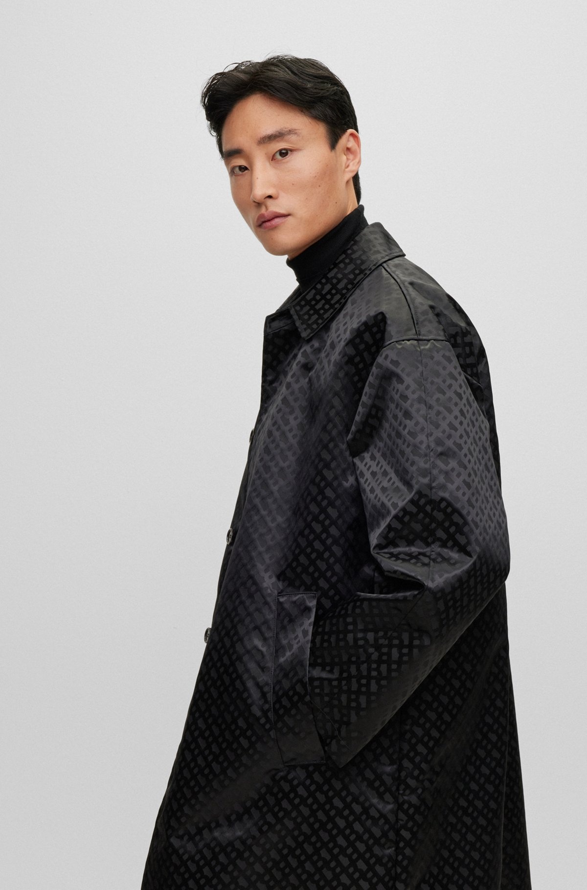 COATED-JACQUARD COAT WITH CONCEALED PLACKET AND COTTON LINING - 7