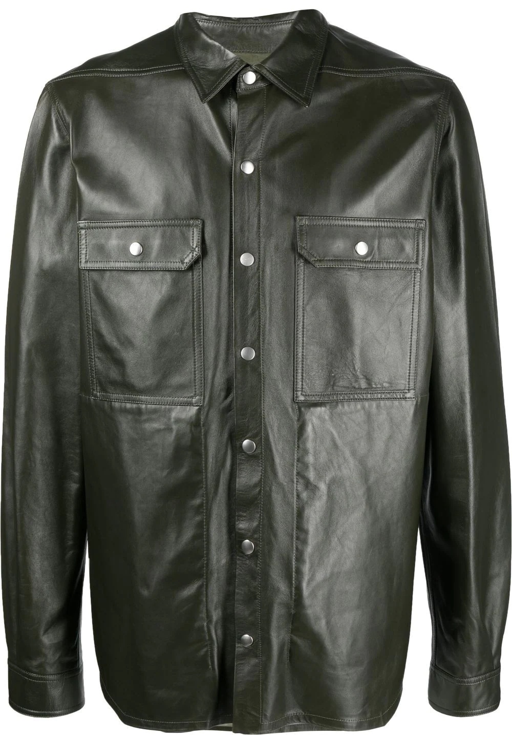 two-pocket button-up leather shirt - 1