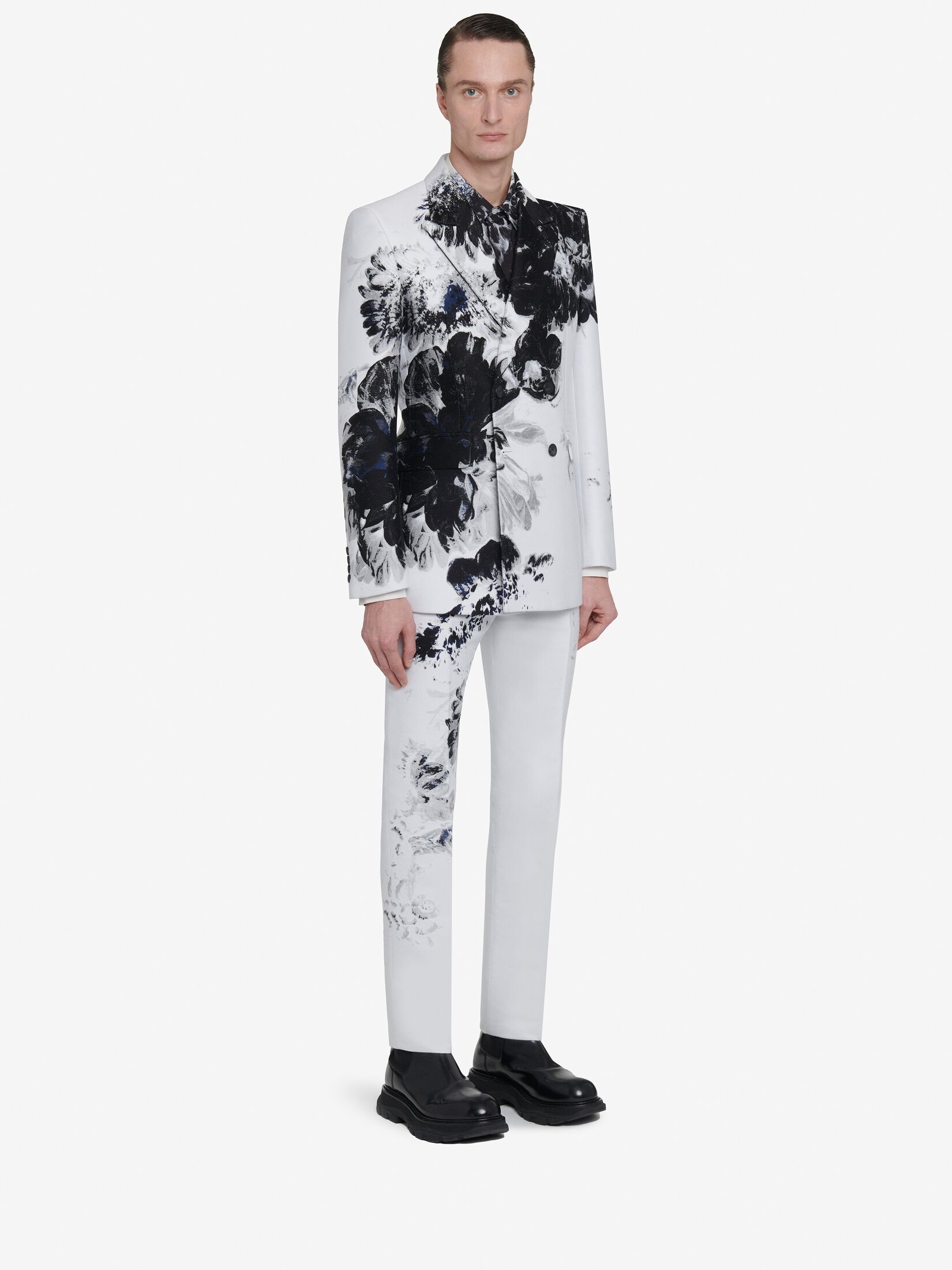 Men's Dutch Flower Double-breasted Jacket in Black/white - 3
