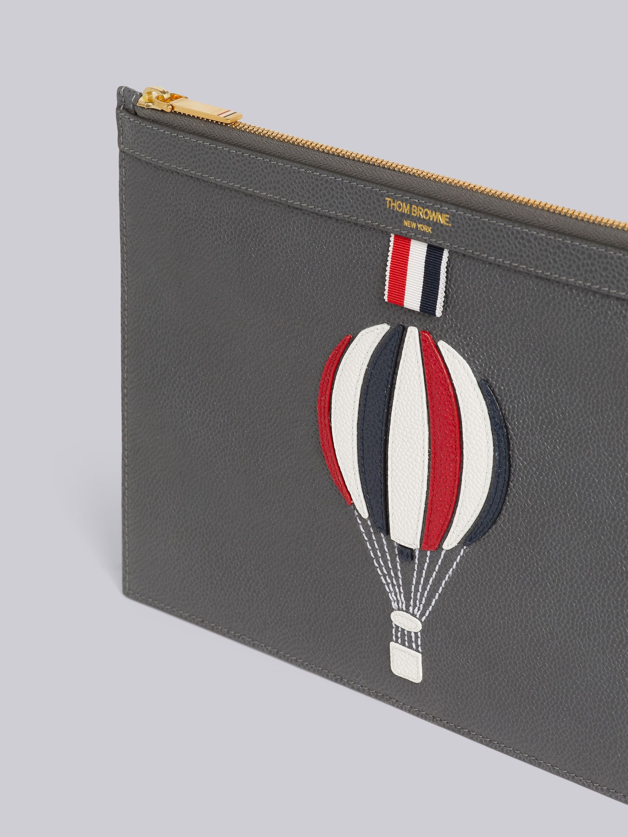 Dark Grey Pebble Grain Leather Hot Air Balloon Applique Small Document Holder - 2