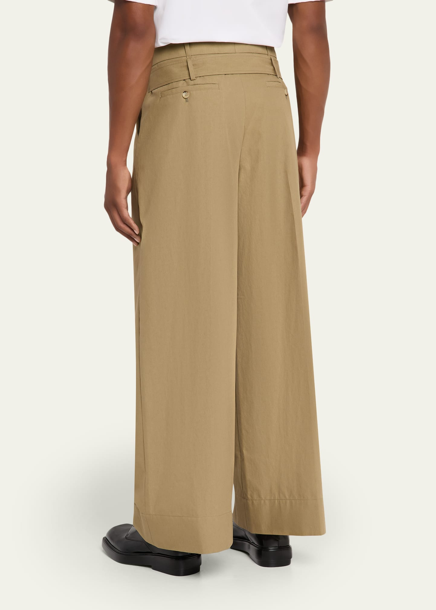 Men's Olive Belted Cotton Wide-Leg Pants - 3