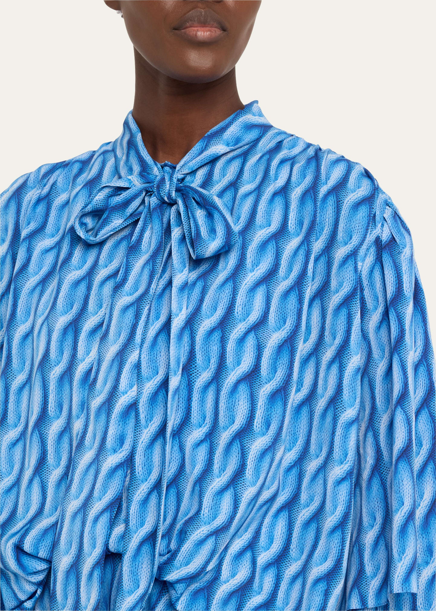 Cable Knit-Print Double-Sleeve Midi Shirtdress - 5