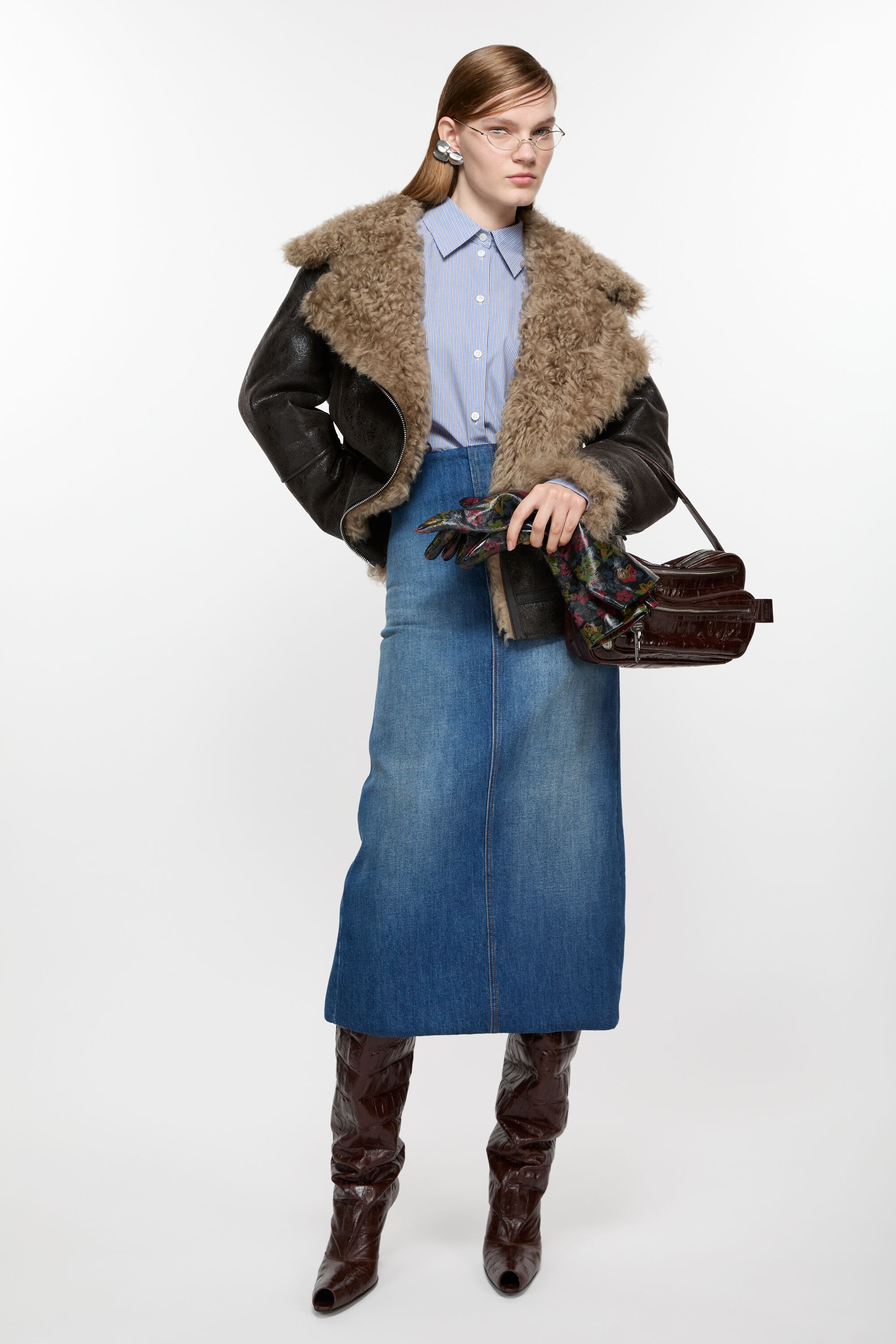 Leather shearling jacket - Dark grey - 4