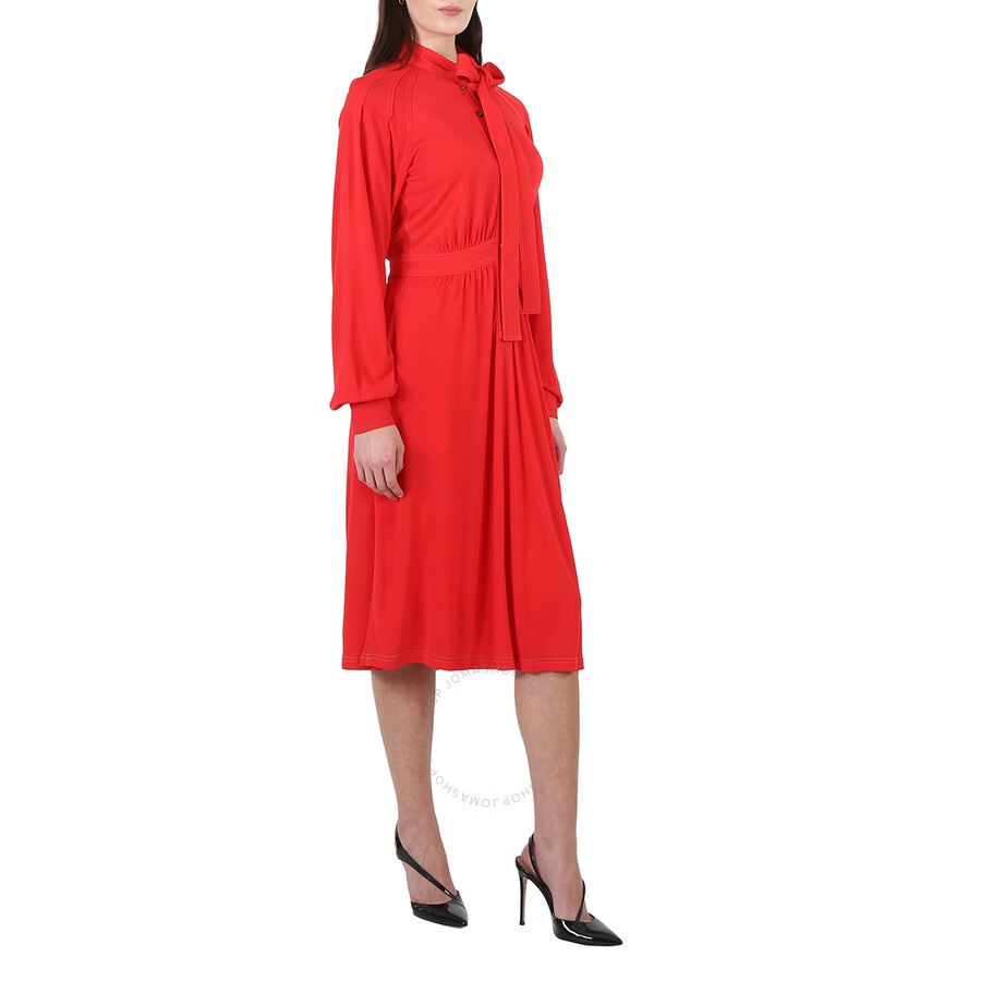 Burberry Ladies Red Topstitch Detail Jersey Tie-neck Dress - 4