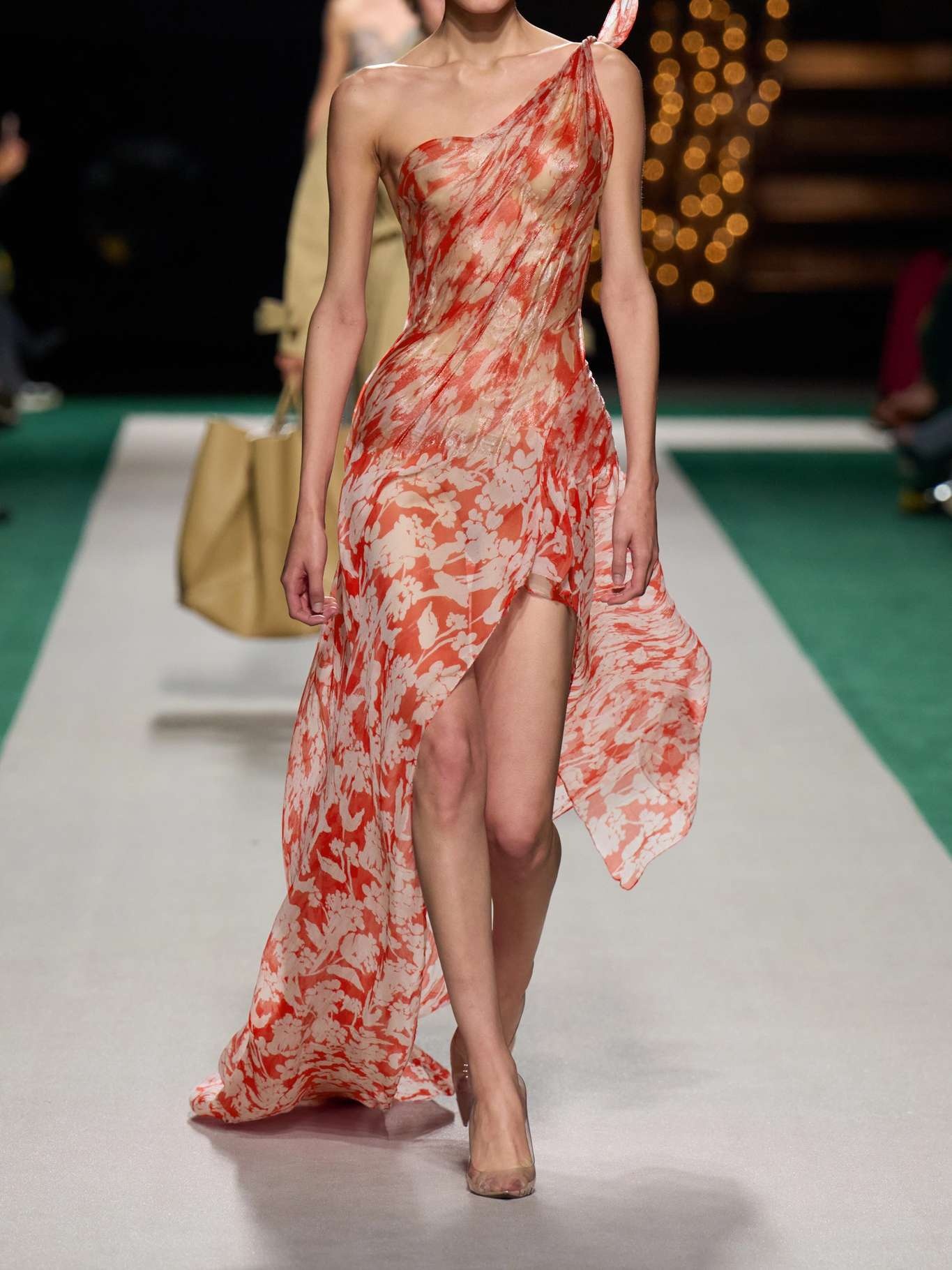 One-shoulder draped floral-print silk-georgette maxi dress Red - 4