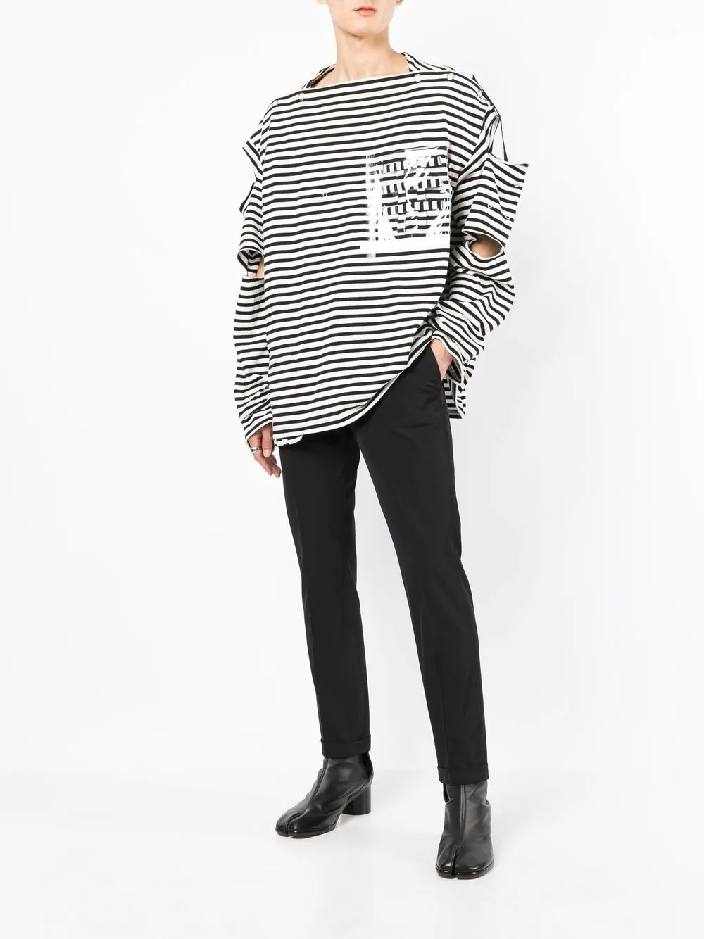 stripe-print cut-out T-shirt - 2