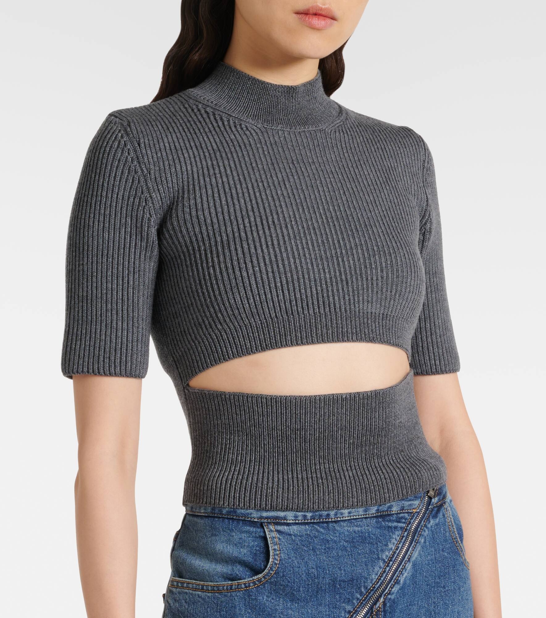 Ribbed-knit cutout wool-blend top - 4