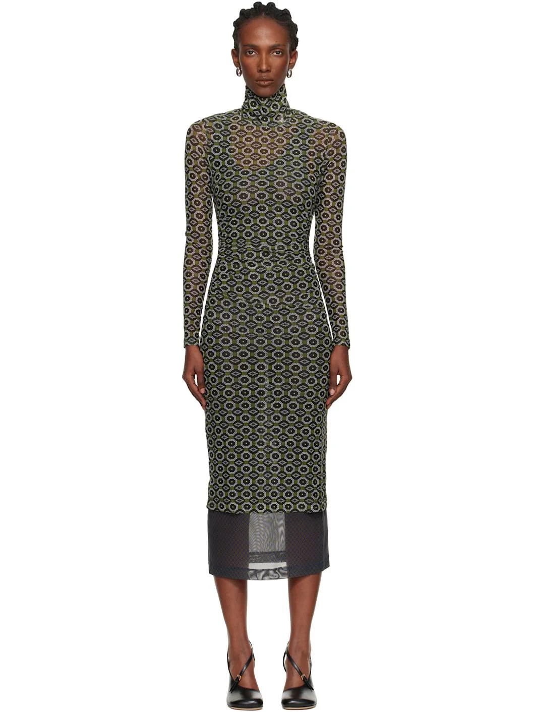 Green Transparent Mesh Midi Dress - 1