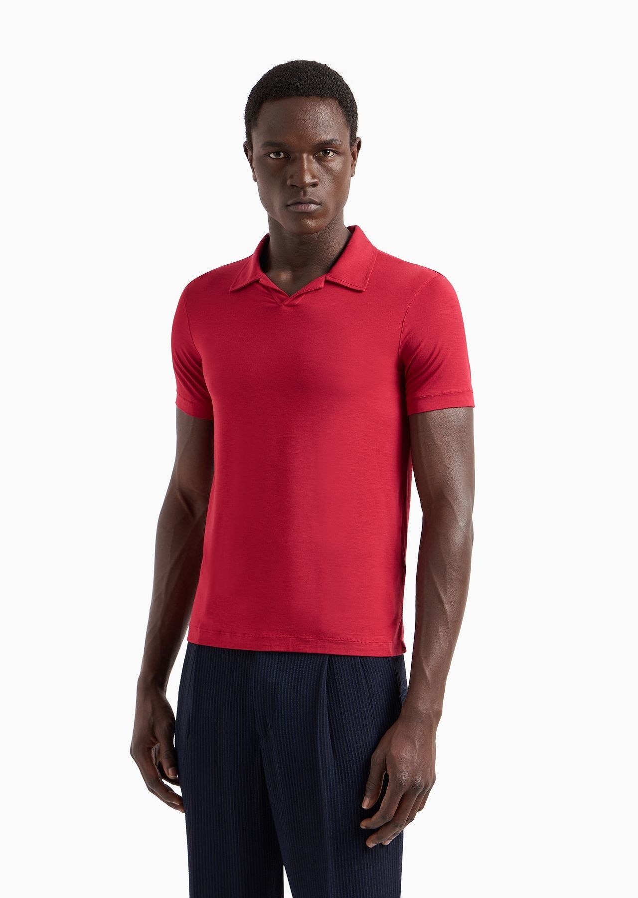 Stretch viscose jersey short-sleeved polo shirt - 3