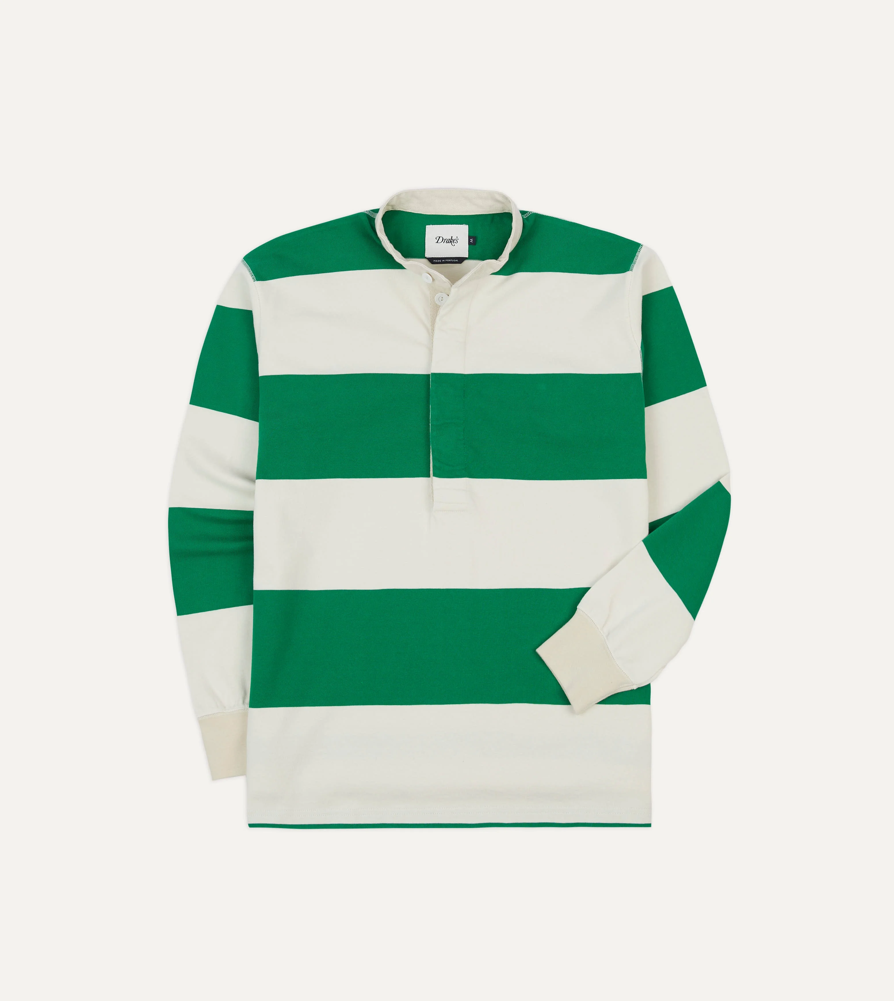 Green and White Stripe Cotton Mandarin Collar Rugby Shirt - 1