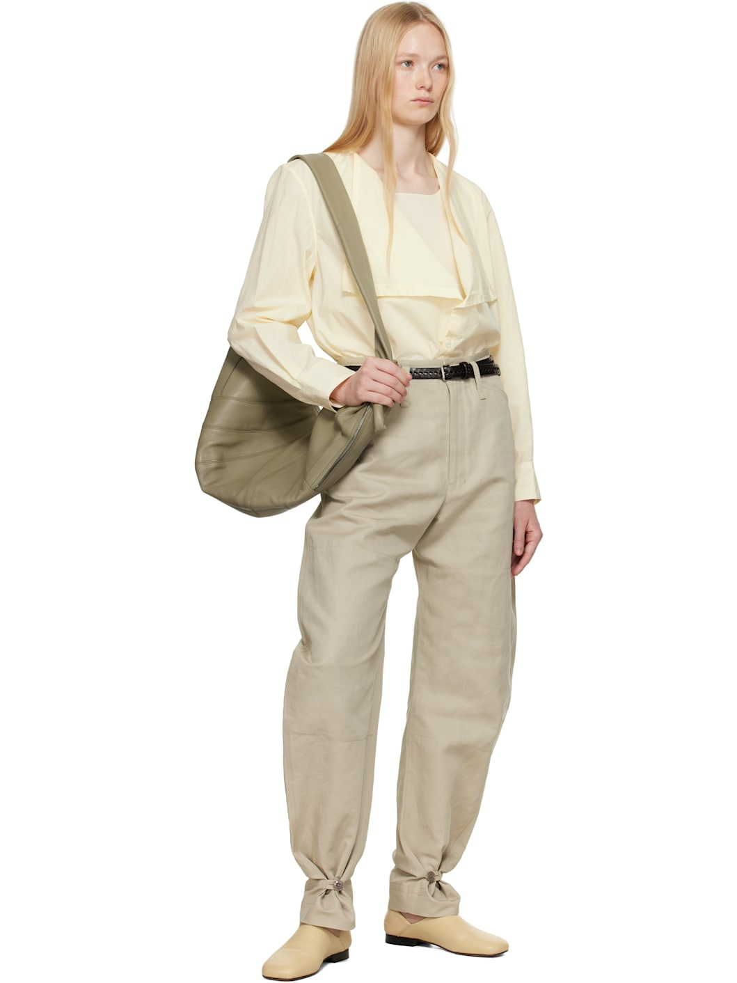 Beige Leather Slippers - 5