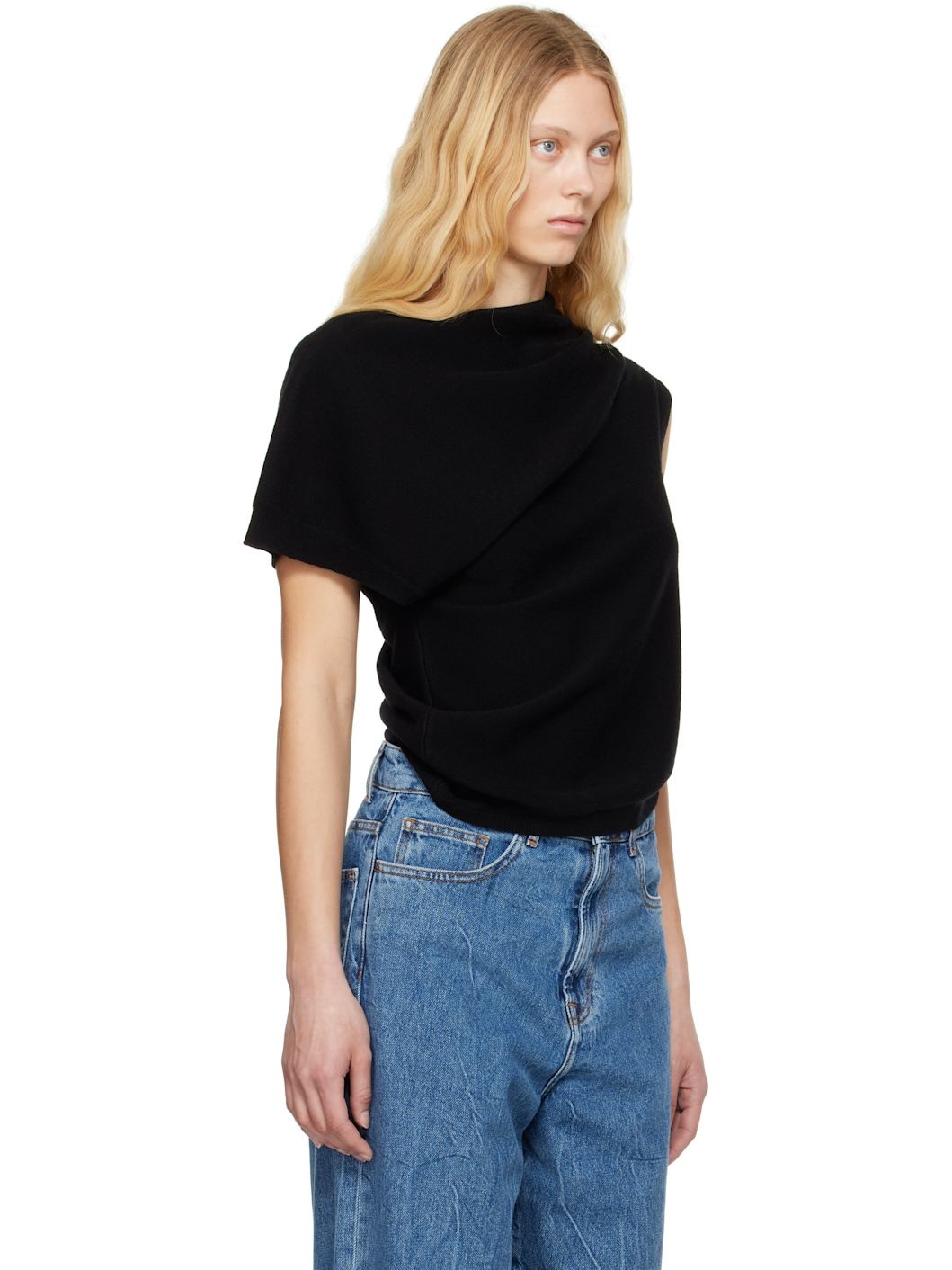 Black Deconstructed Knitted T-shirt - 2