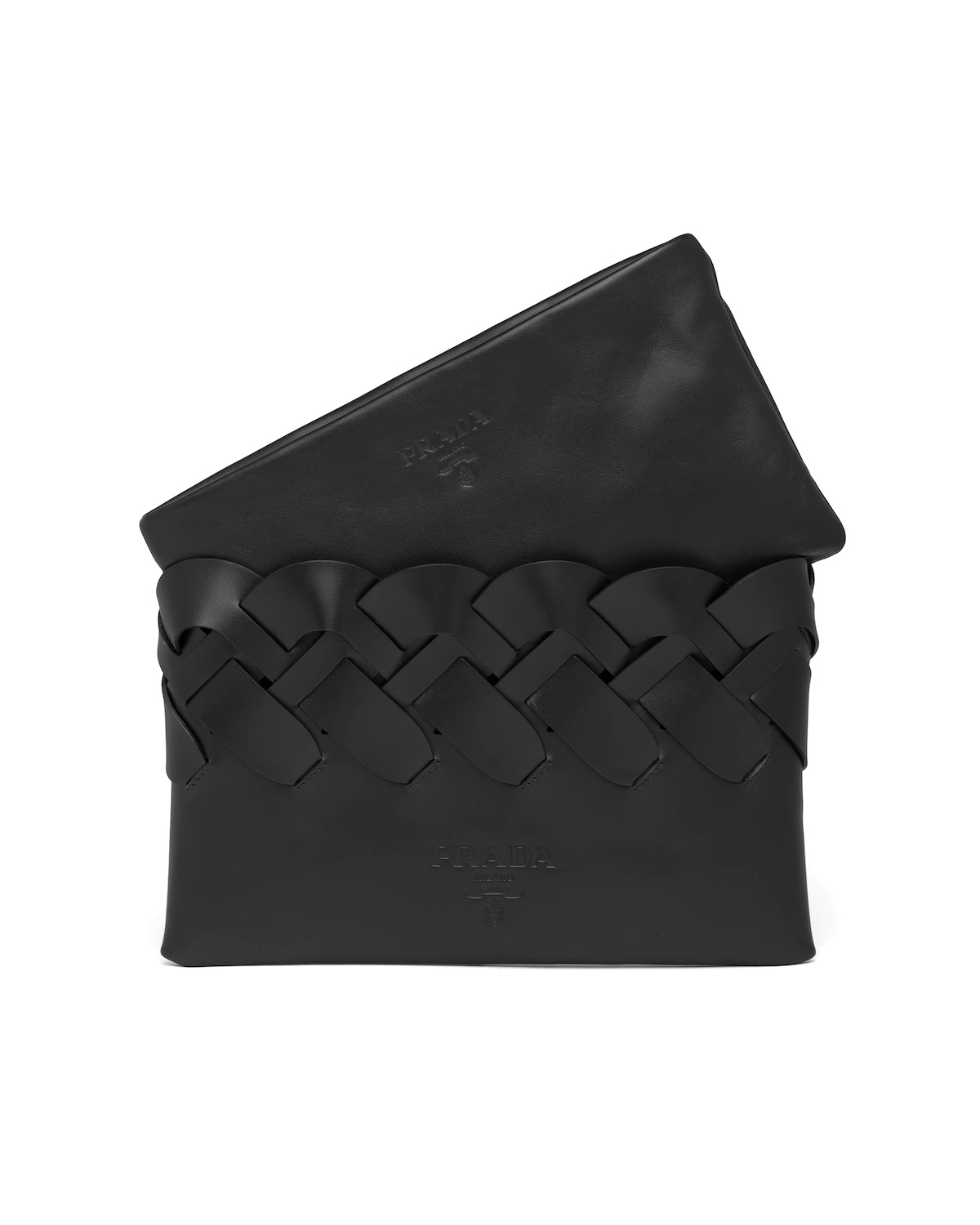 Prada Tress leather clutch with large woven motif - 6