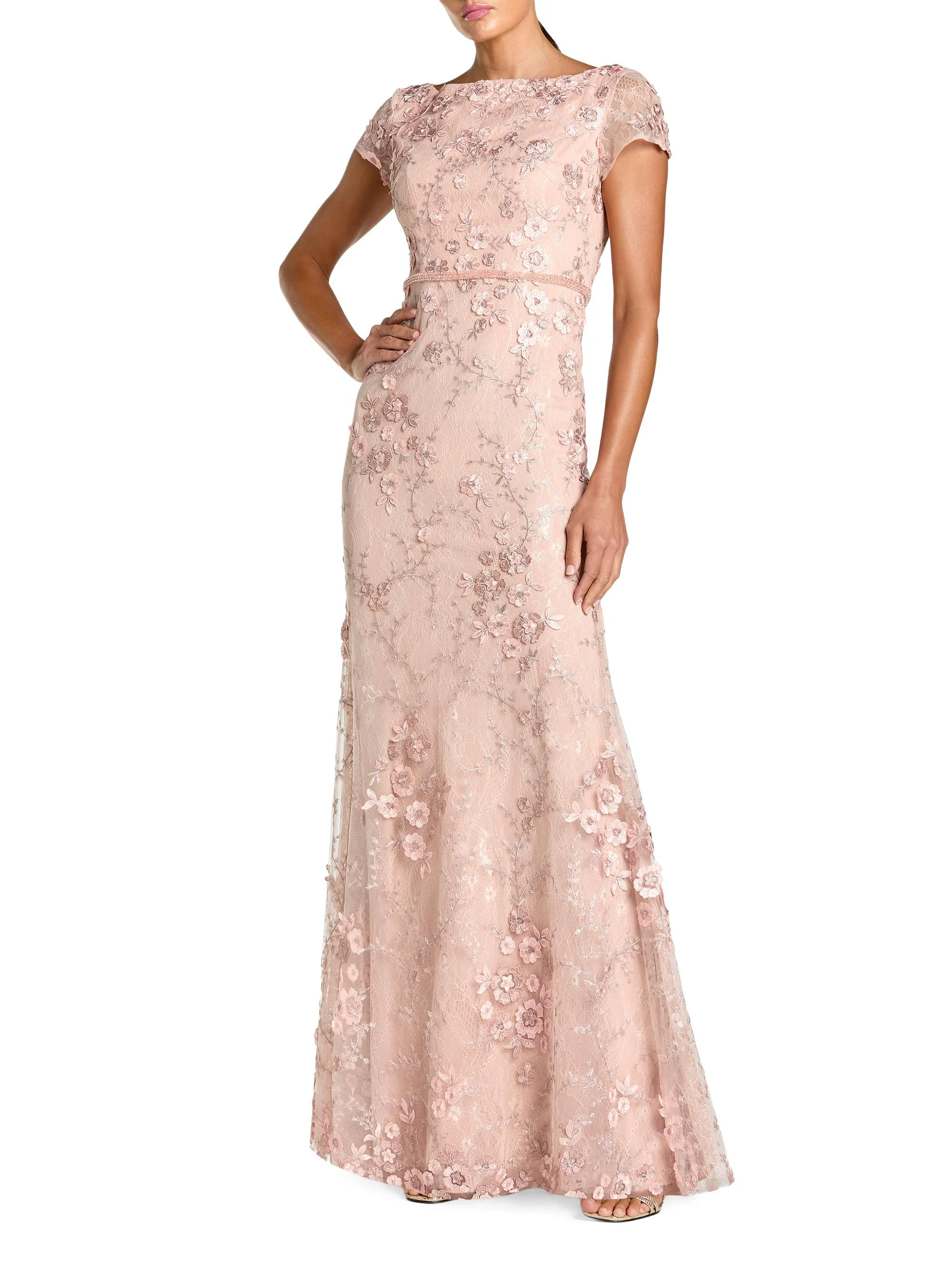 Women's Beaded & Embroidered Lace Gown - Blush - 1