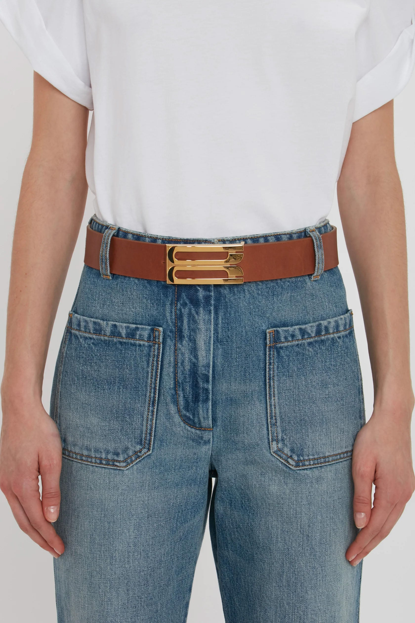 Exclusive Jumbo Frame Belt In Tan Leather - 2