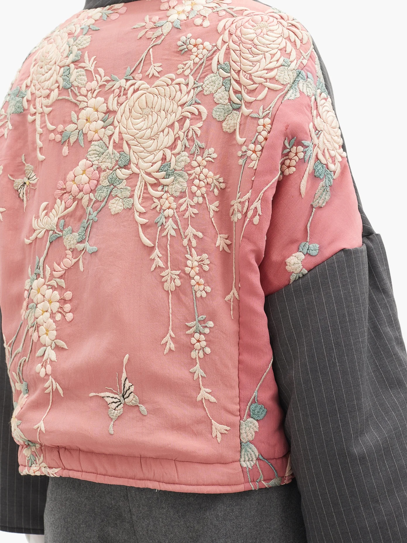 Cassie pinstriped floral-embroidered silk jacket - 3