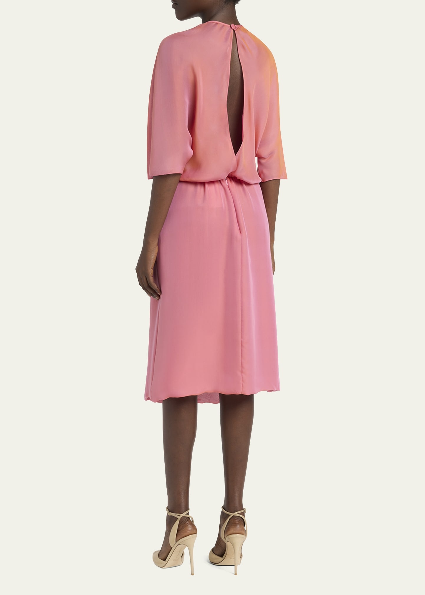 Iridescent Chiffon 3/4-Sleeve Midi Dress - 3