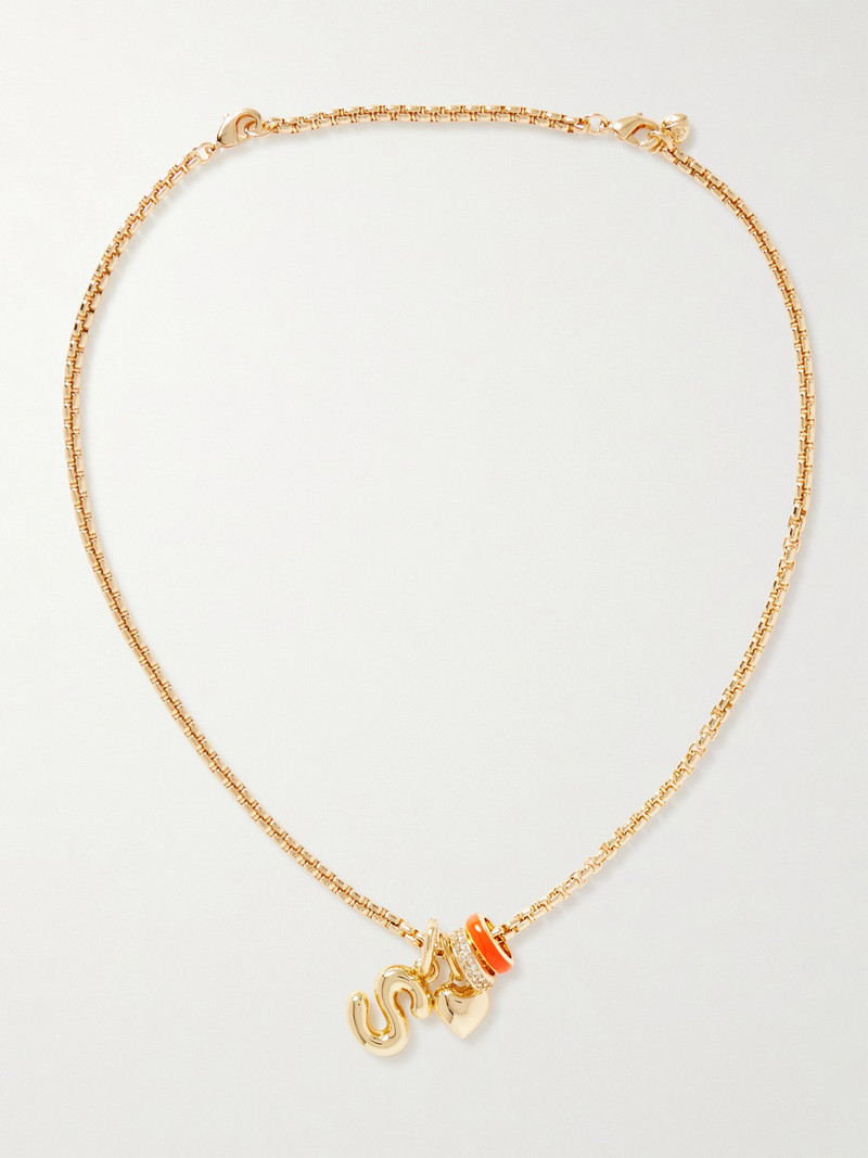 Puffy Initial Gold-tone, Enamel And Cubic Zirconia Necklace 1