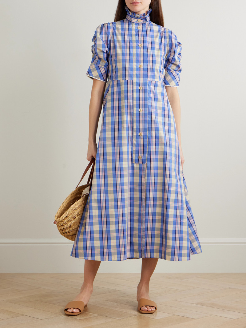 Thierry Colson Venetia Ruffled Checked Cotton-blend Midi Dress outlook