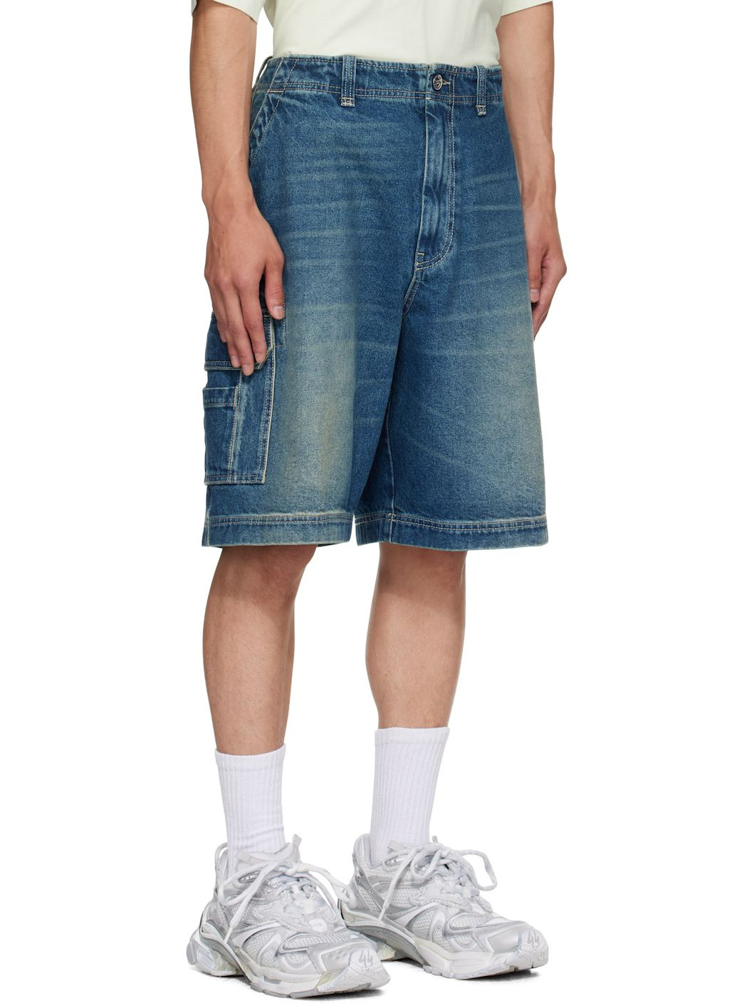 Blue Hip-Hop Denim Cargo Shorts - 2
