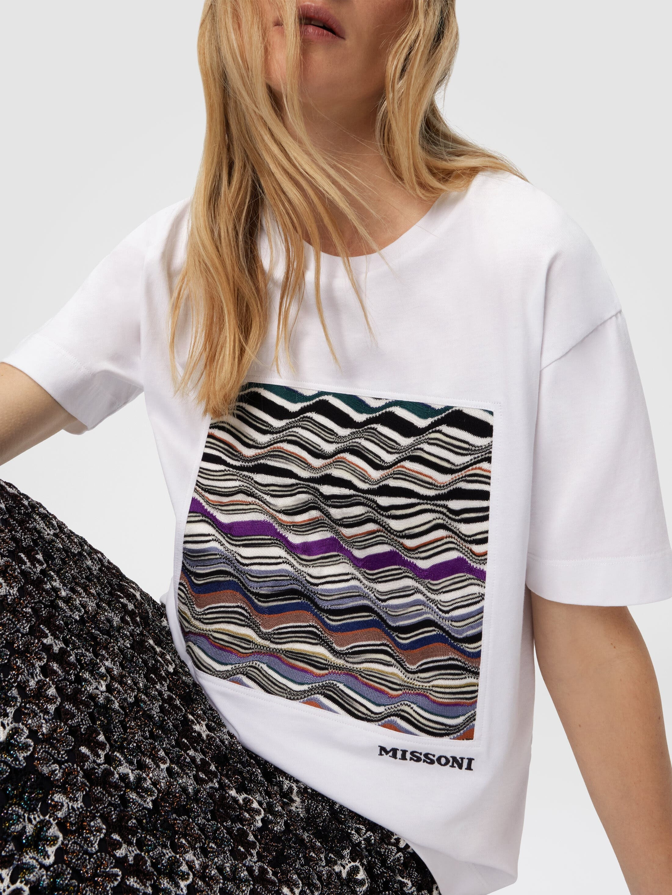 Missoni Short Sleeve T-shirt With Knit Insert And Logo in White at Nordstrom - 4