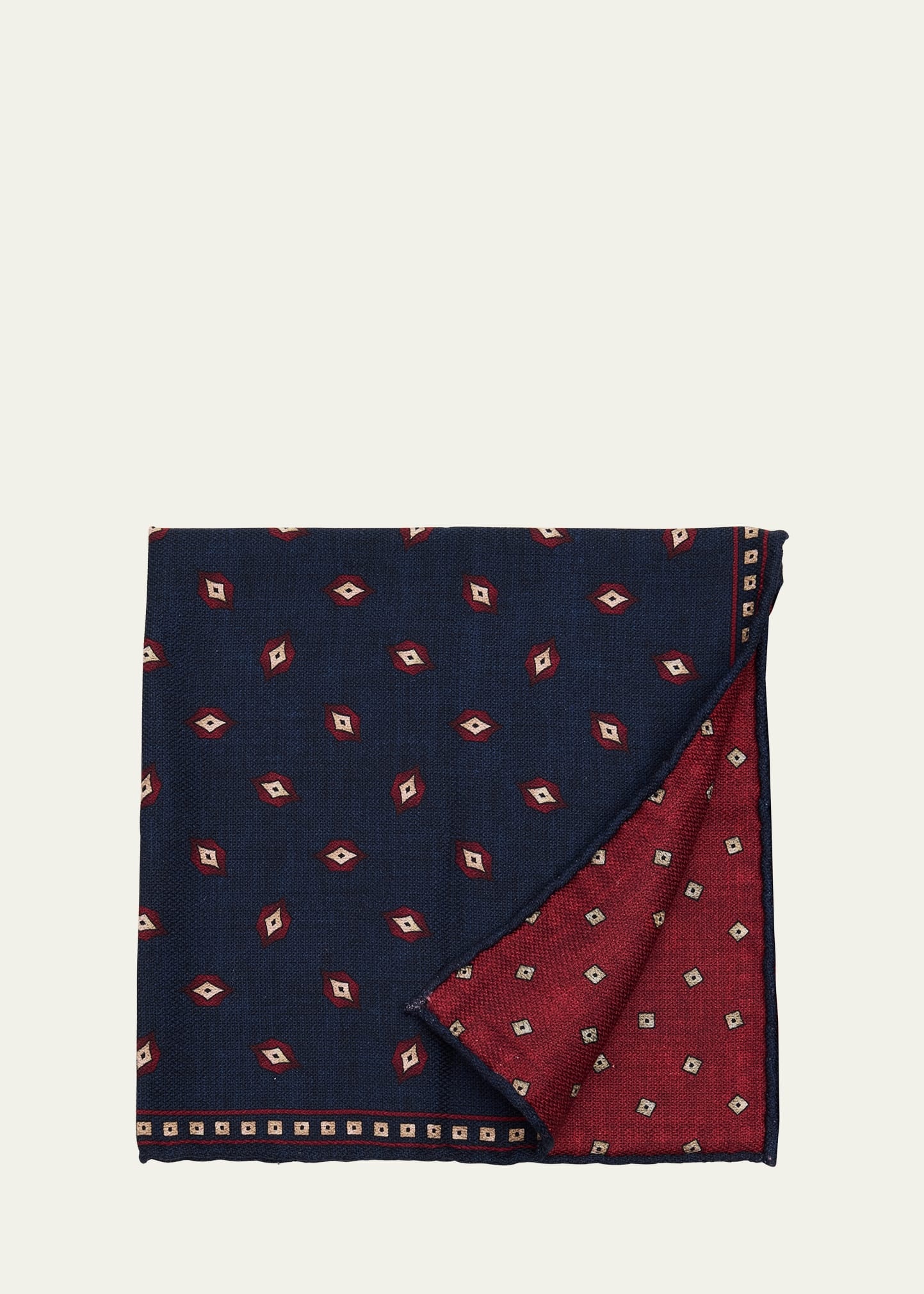 Men's Geometric Leaf-Print Silk Pocket Square - 1