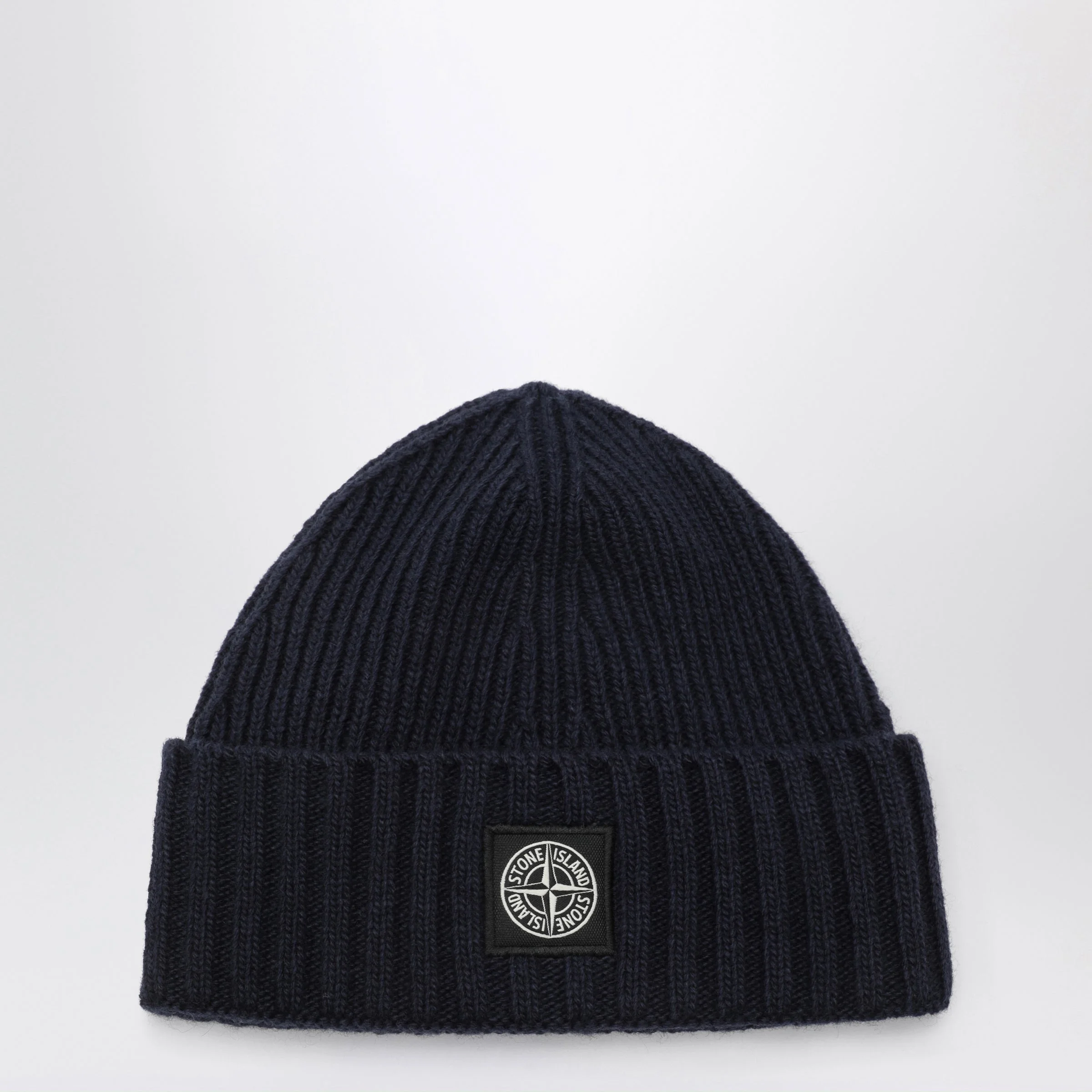 Navy wool-blend beanie with logo patch - 1
