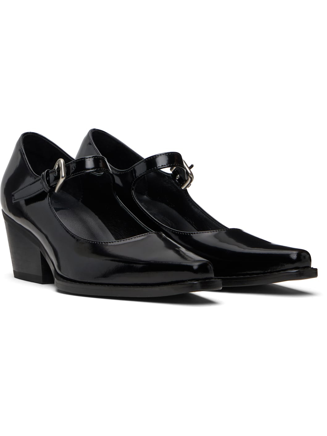 Black Western Mary Jane Heels - 4