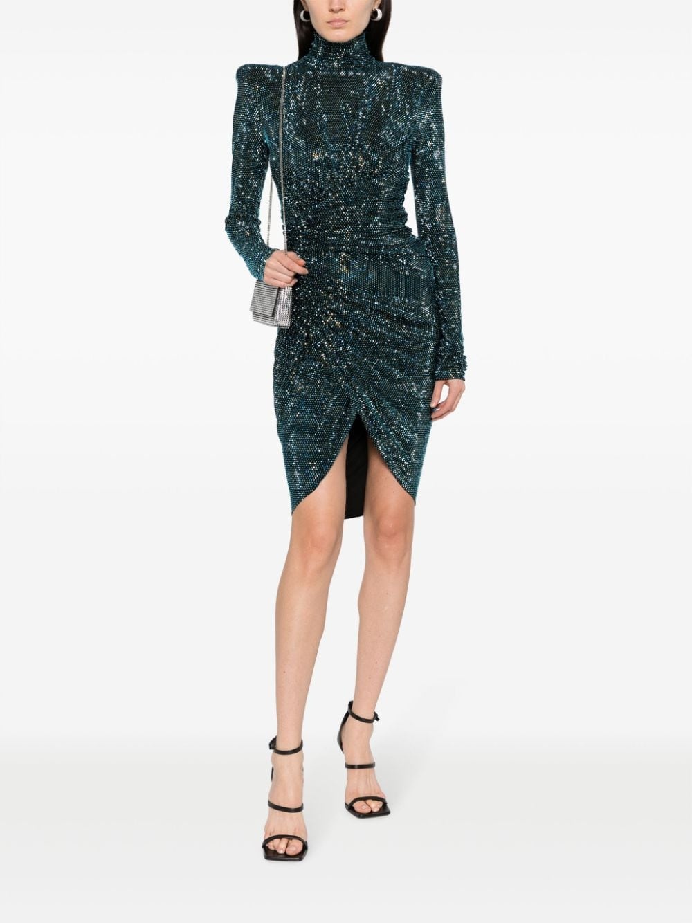 crystal-embellished shoulder-pads dress - 2