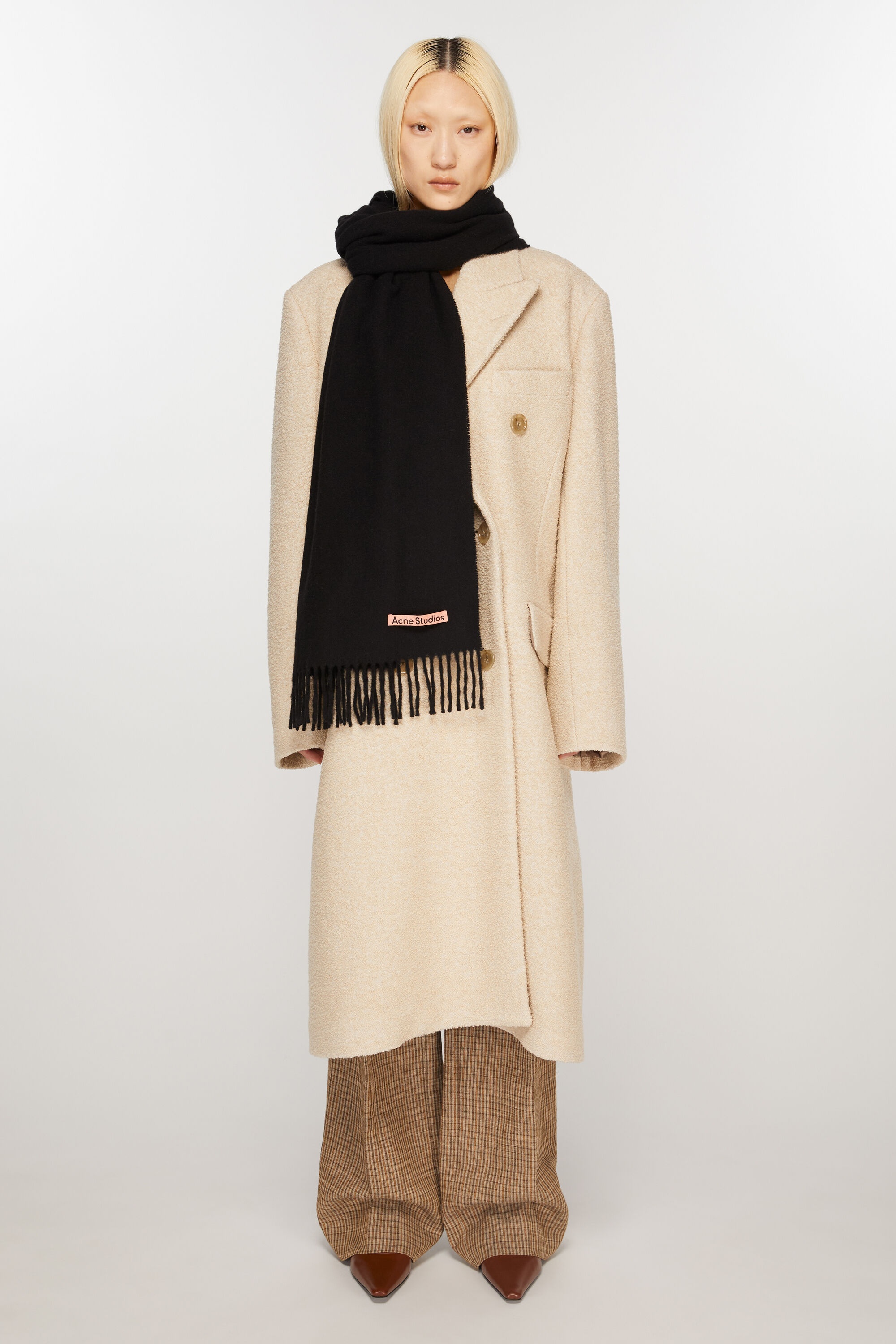 Cashmere fringe scarf - Narrow - Black - 2
