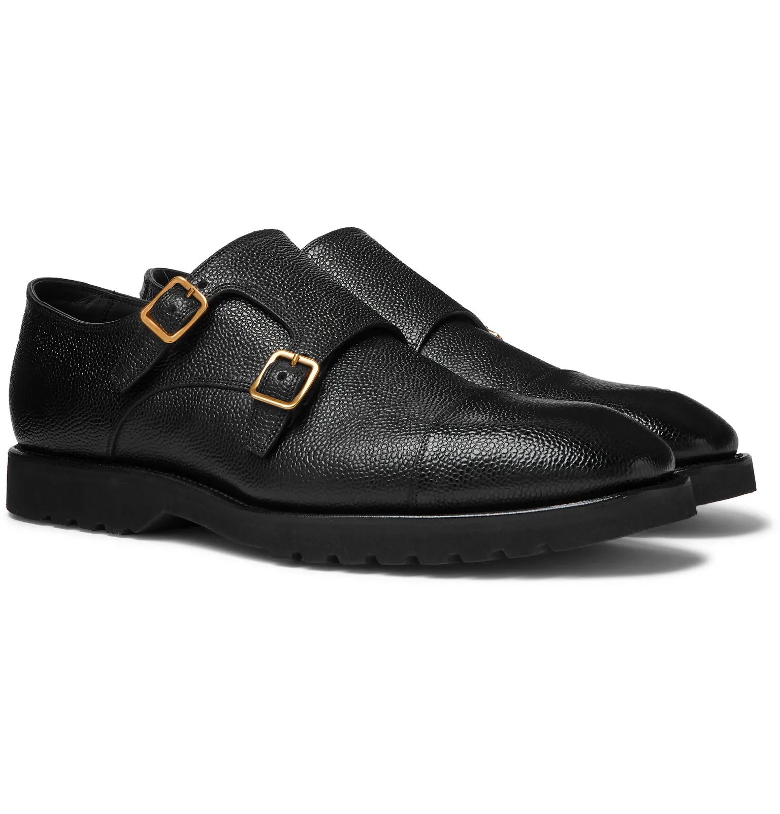 Pebble-Grain Leather Monk-Strap Shoes - 8