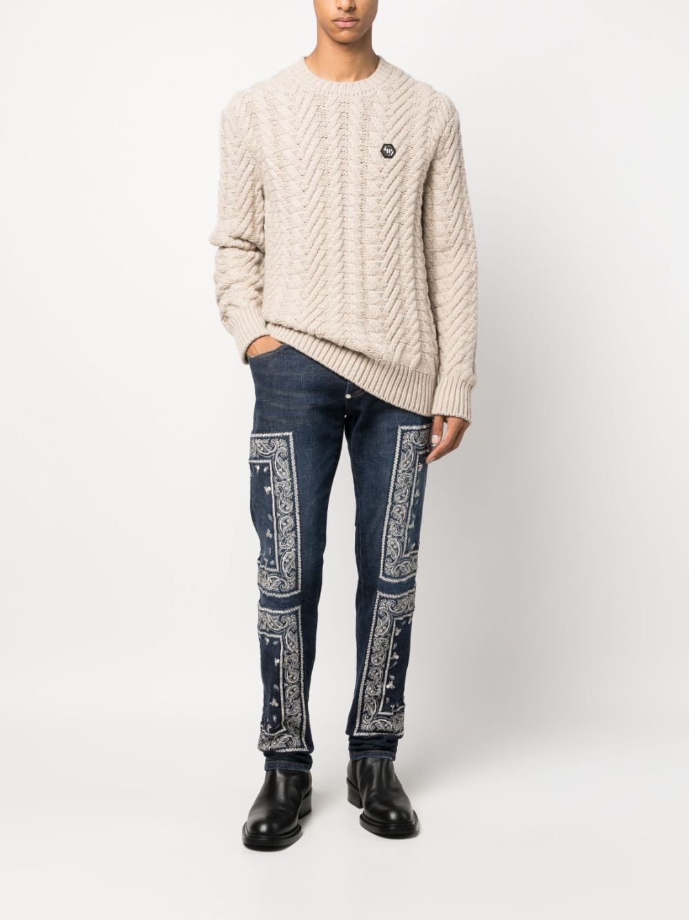 paisley-embroidered straight-leg jeans - 2