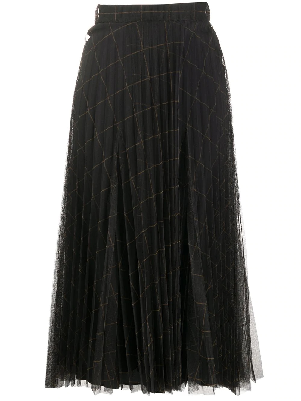 windowpane print pleated midi skirt - 1