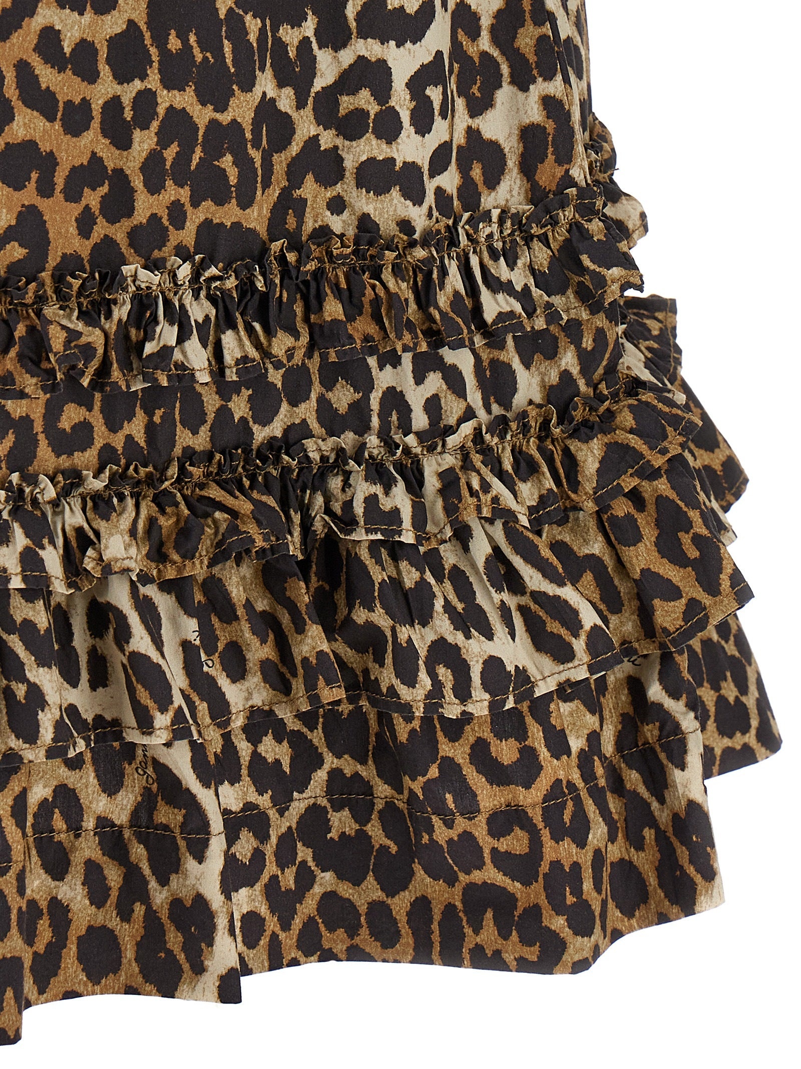 Leopard Cotton Poplin Mini Dresses Brown - 4