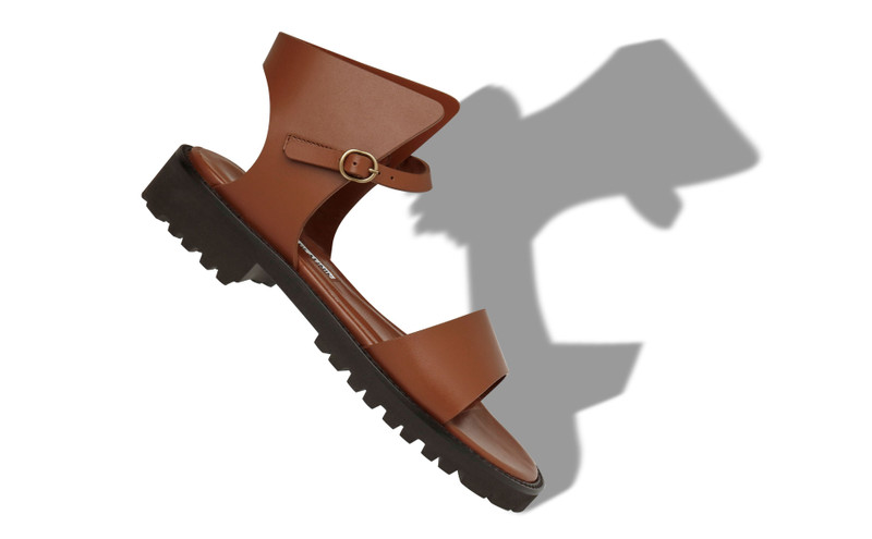 Manolo Blahnik Brown Calf Leather Cut-Out Flat Sandals outlook