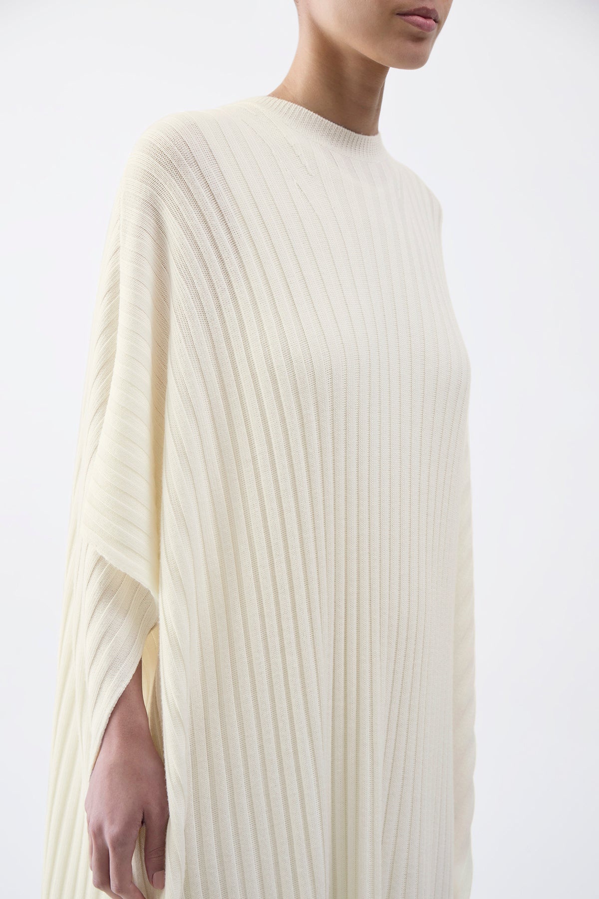 Taos Knit Poncho in Ivory Merino Wool Cashmere - 5