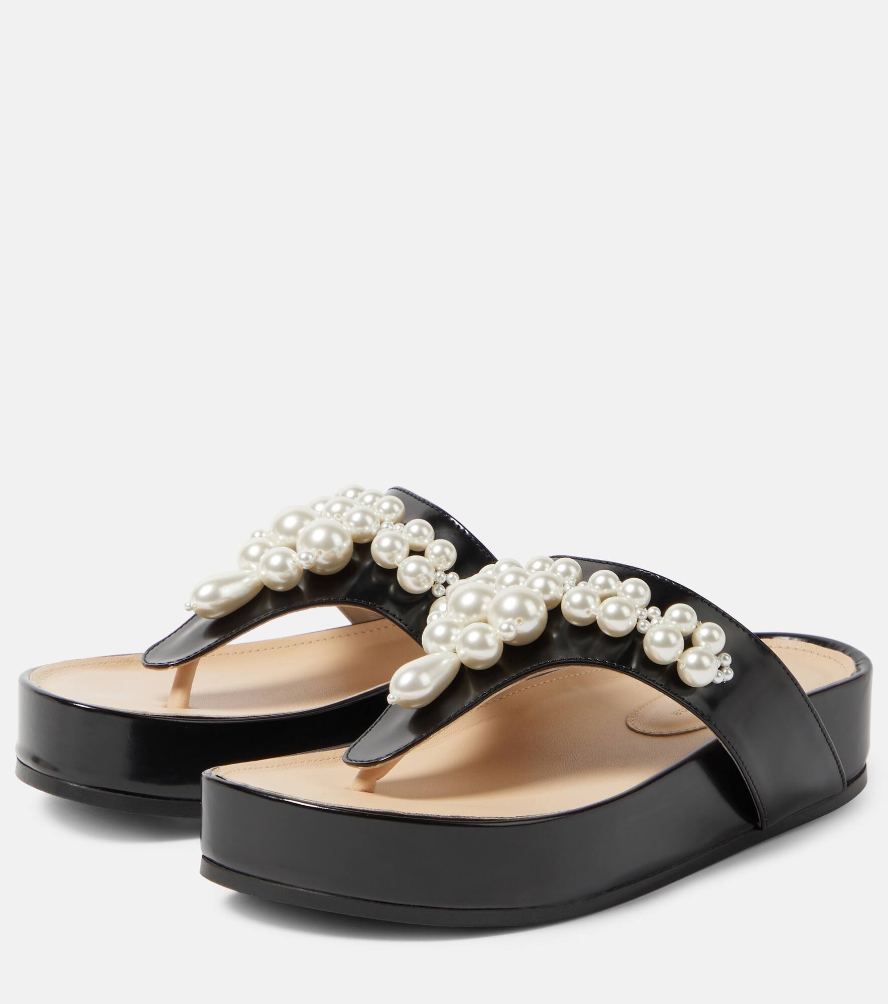 Embellished leather thong sandals - 5