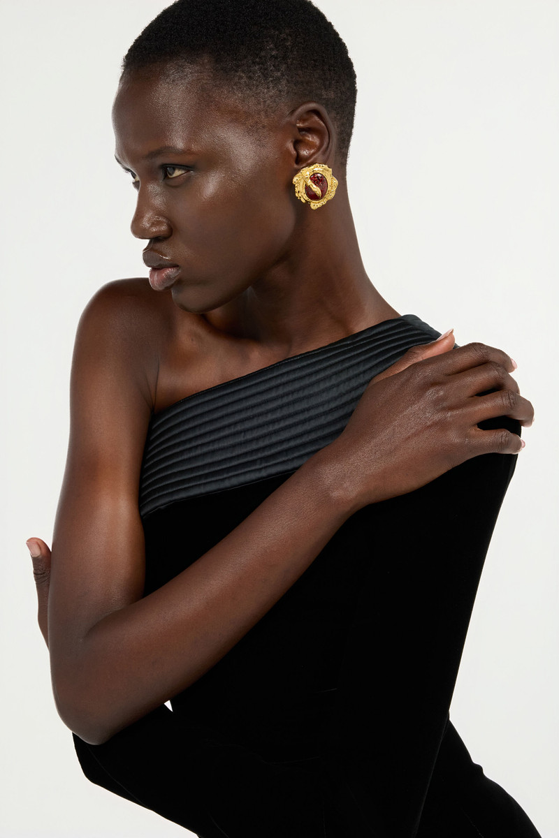Roberto Cavalli Golden Clip-On Earrings With Ruby Stone outlook