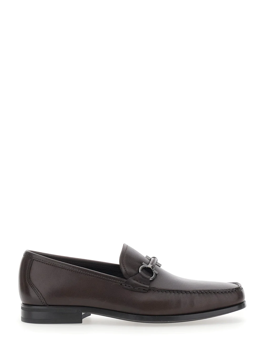 Ferragamo Men Brown Loafers With Gancini Detail On The Front In Leather For Men - 1