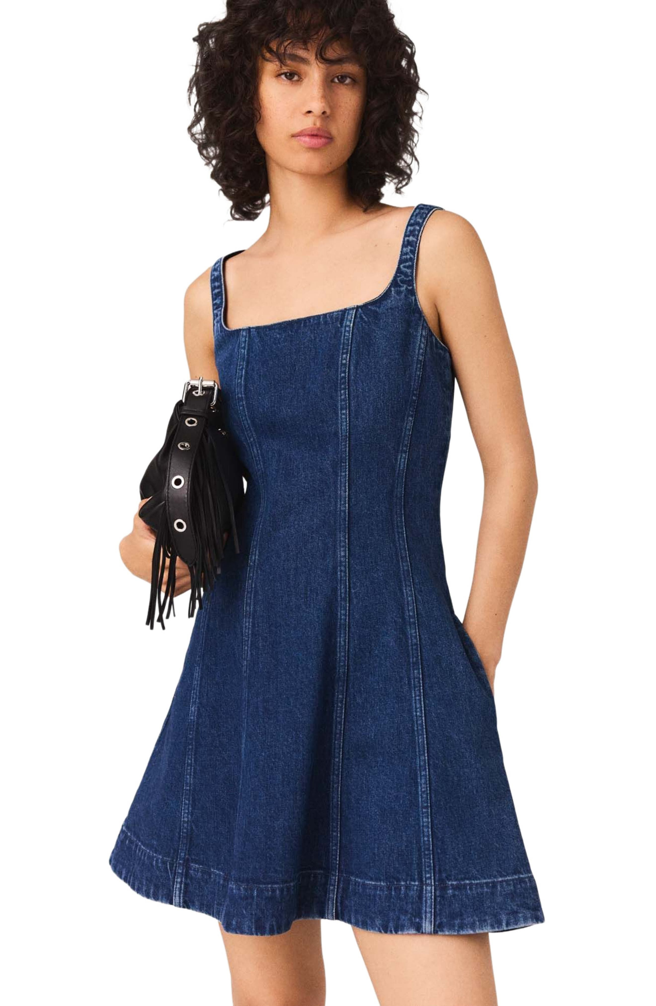 maje Short denim flared dress in Denim Blue at Nordstrom - 4