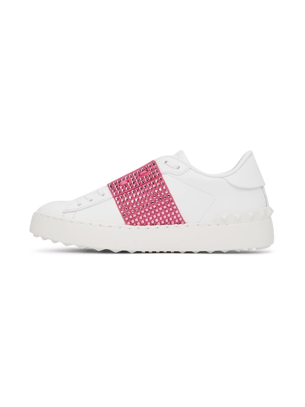 White & Pink Crystal Open Sneakers - 3